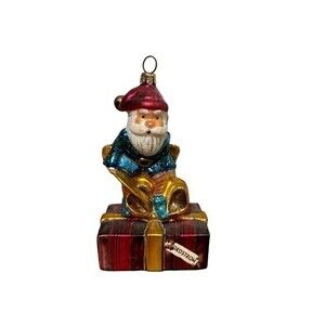 Santa Claus on Nordstrom Present Polonaise Glass Christmas Ornament Early 2000's